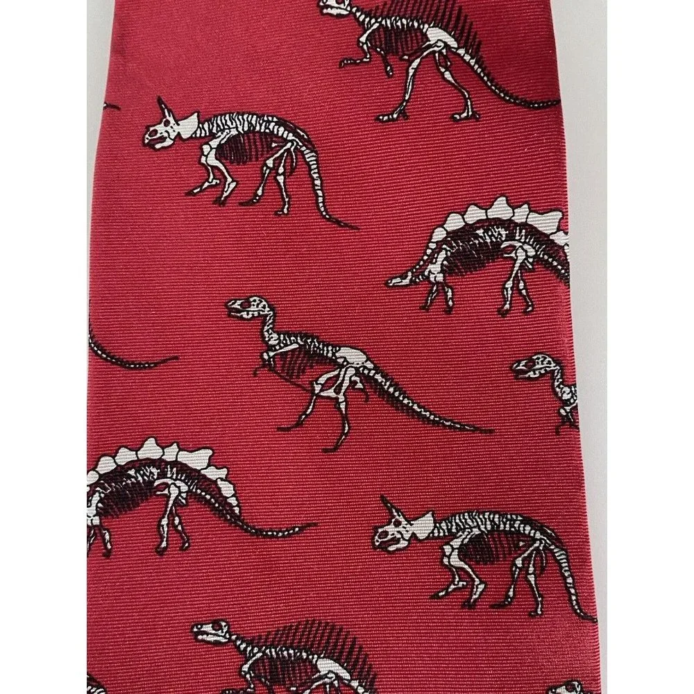 Vintage Anatomical Chart Co Tie Dinosaur Skeletons Red‎ Classic Novelty College